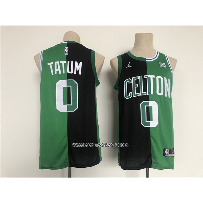 Jayson Tatum NO 0 Camiseta Boston Celtics Split Negro Verde